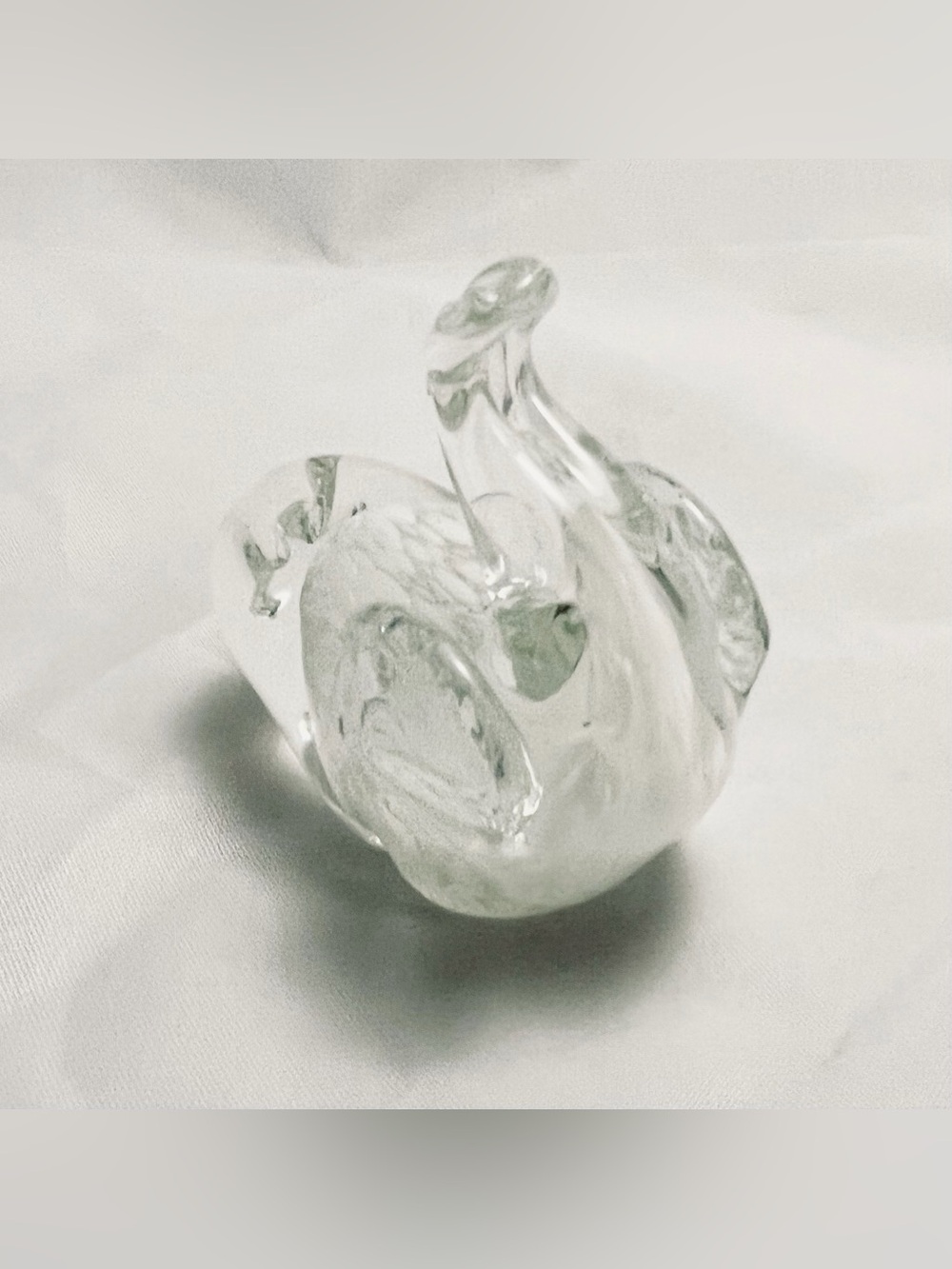 Art Glass White Glass Elephant Figurine Paper Weight EUC, Trunk Up, EUC